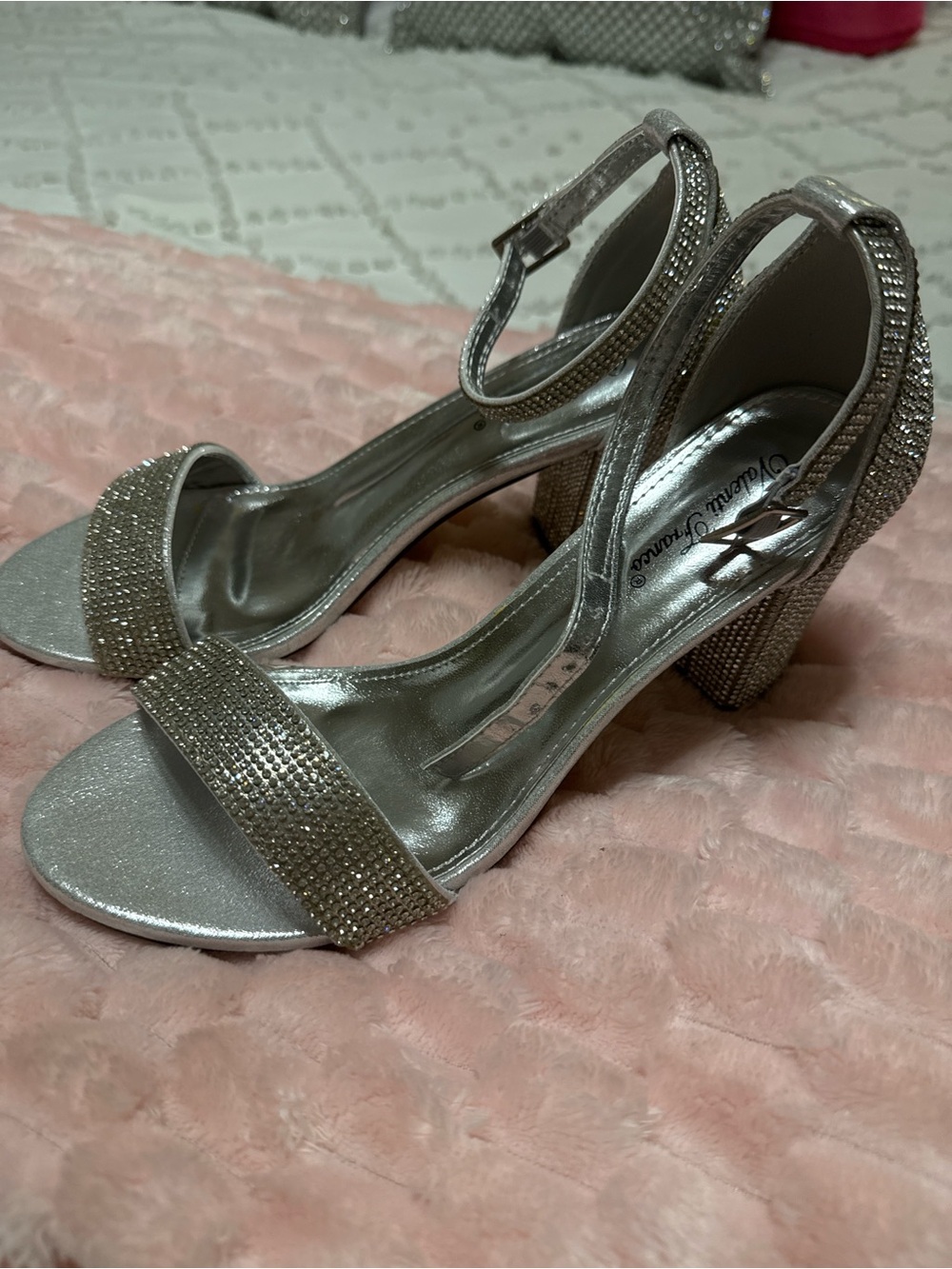 Valenti Franco Silver Rhinestone Block Heel Sandals
